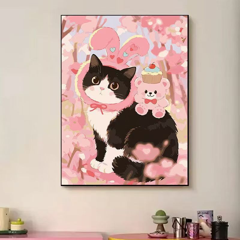 Verspielte katzenmotivierte Illustrationswandkunst Karnz