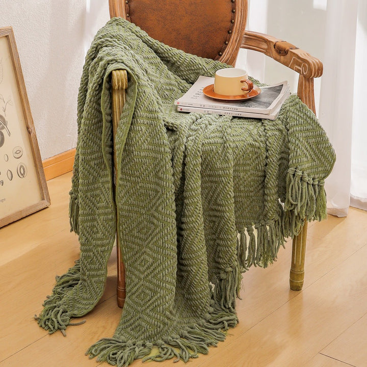 Strickdecke mit Dekoration