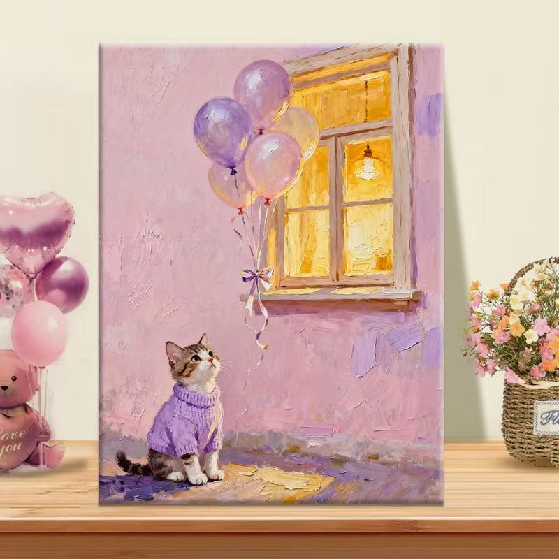 Verspielte Katzenillustration Leinwandkunst Karnz