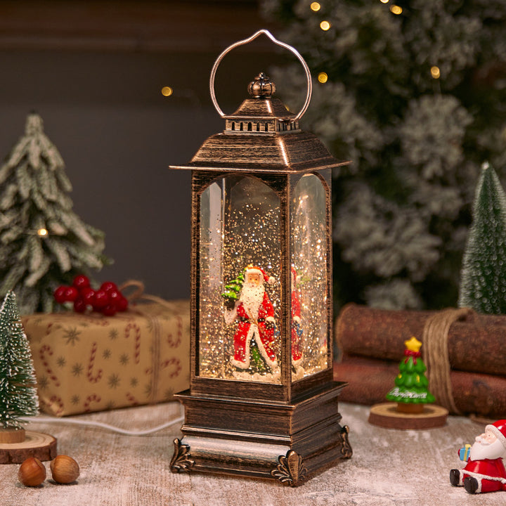 Beleuchtete Weihnachtslaterne mit Schnee- und Weihnachtsmotiv Karnz