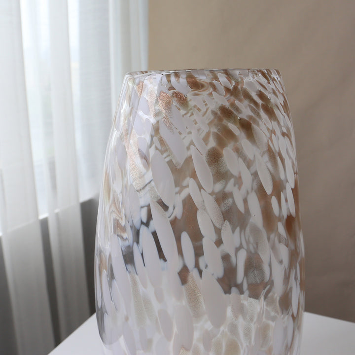 Mouthblown gesprenkeltes Kunstglas-Vasenpaar mit skulpturalen hohen und kurzen Silhouetten Karnz