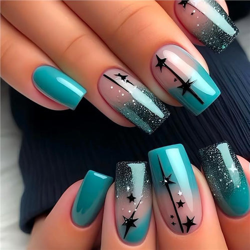 Künstlerisches Gradient Press-On Nagelset mit Stern Design Karnz