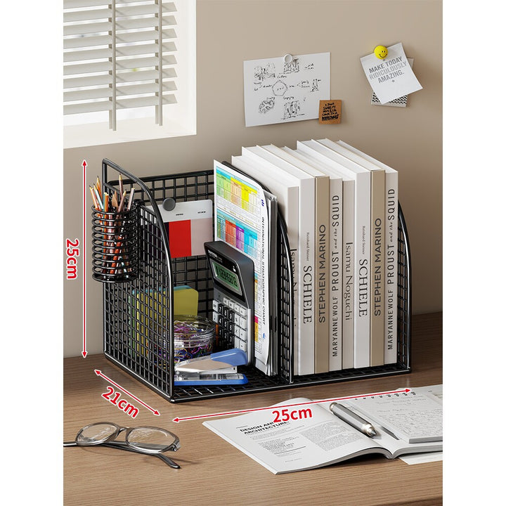 Langer Multi-Slot Desktop-Datei- und Ordner-Organizer mit Stift- und Zubehörhalter