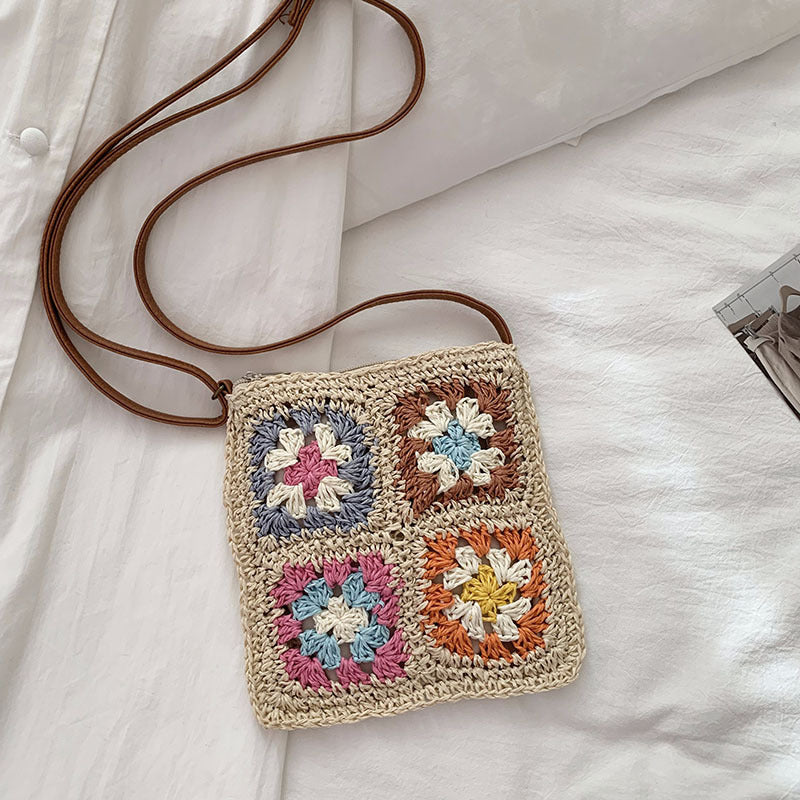 Damen Handtasche im Vintage-Stil mit buntem Häkelmuster Karnz