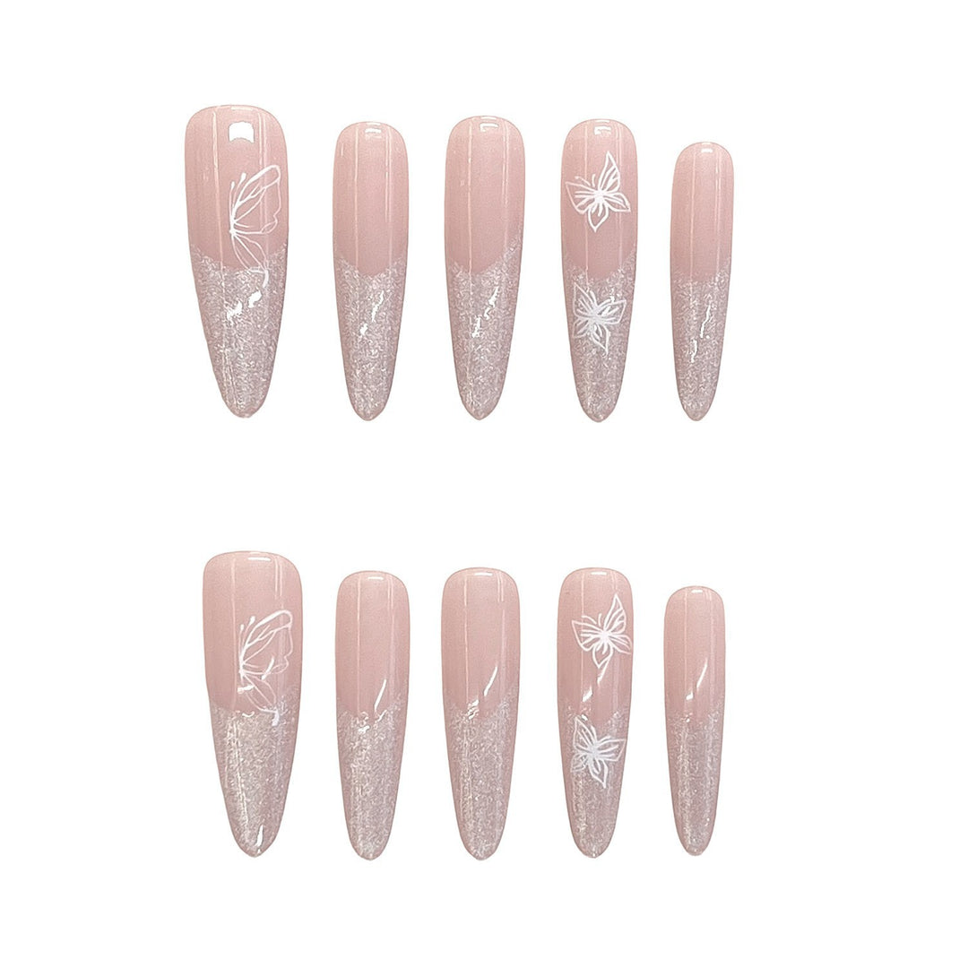 Ausgefallene Glitzer Ombre Press-On Nägel mit künstlerischem Schmetterlingsdesign Karnz