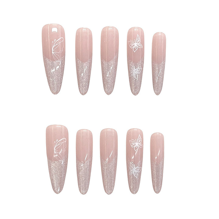 Ausgefallene Glitzer Ombre Press-On Nägel mit künstlerischem Schmetterlingsdesign Karnz