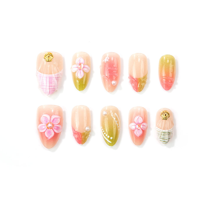 Künstlerisches floral verziertes Press-On-Nagelset
