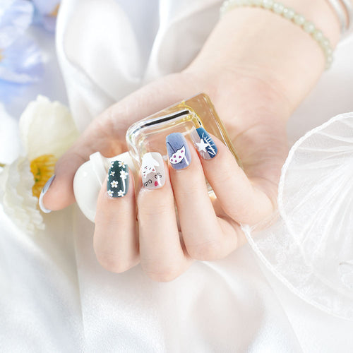Künstlerisches von Katzen inspiriertes Press-On Nagelset Karnz