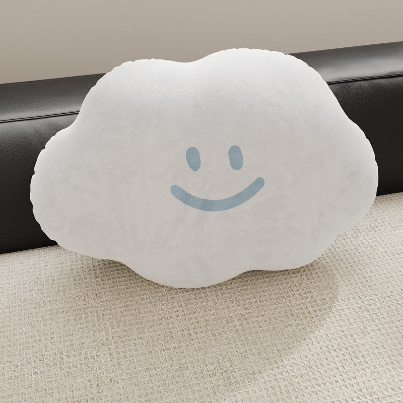 Cloud-Shaped Plush Decorative Throw Pillow with Smiley Face Velvet Cover