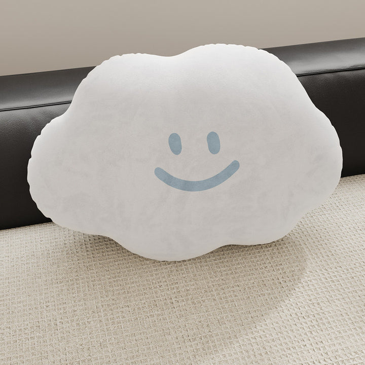 Cloud-Shaped Plush Decorative Throw Pillow with Smiley Face Velvet Cover