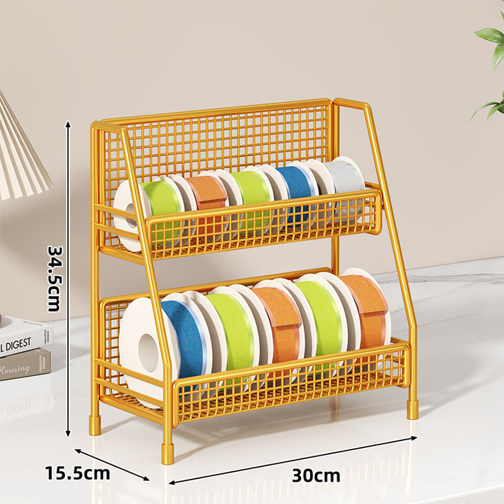 Vierstufiger geneigter Drahtgitter-Roll-Organizer-Ständer für Klebeband, Bänder und Bastelspulen