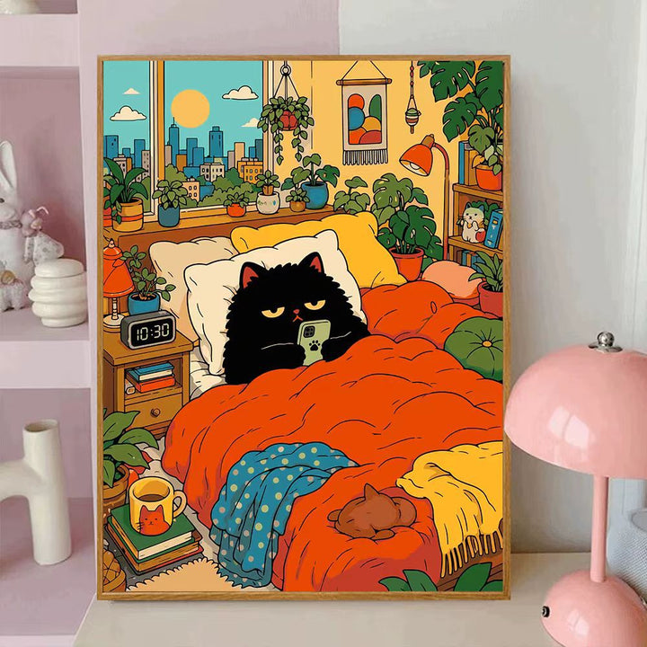 Verspielt katzenmotiviertes dekoratives Wand-Leinwandkunst Karnz