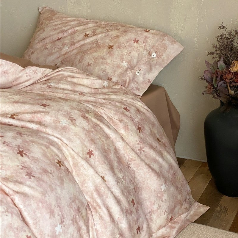 Premium-Baumwollsatin-Duvetbezuggarnitur mit floralem Jacquard-Relief und Knopfverschluss