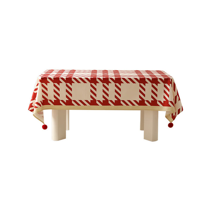 Rechteckige abwischbare Tischdecke mit diagonalem Karo‑Design und Quasten Karnz