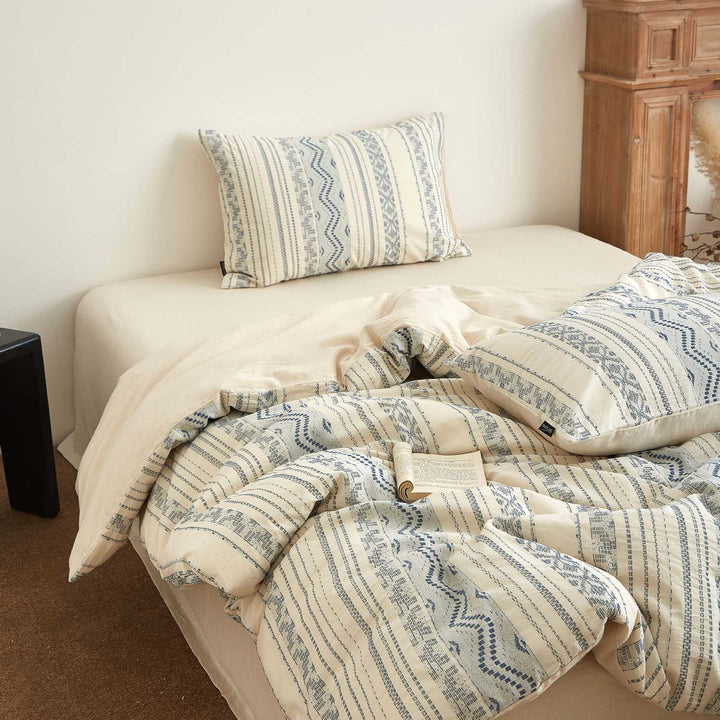 Washed Cotton-Linen Tribal Stripe Duvet Cover and Pillowcase Set
