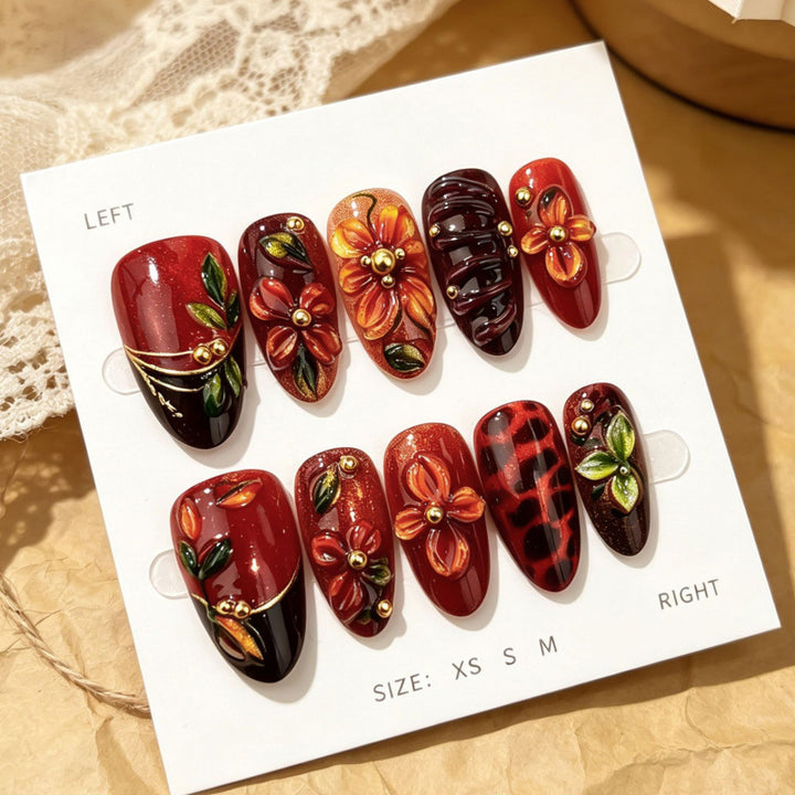 Künstlerisches Floral Press-On Nagelset 1790736581