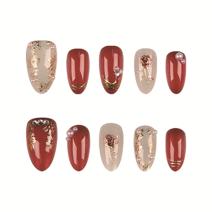 Floral Gemstone Press-On Nail Set
