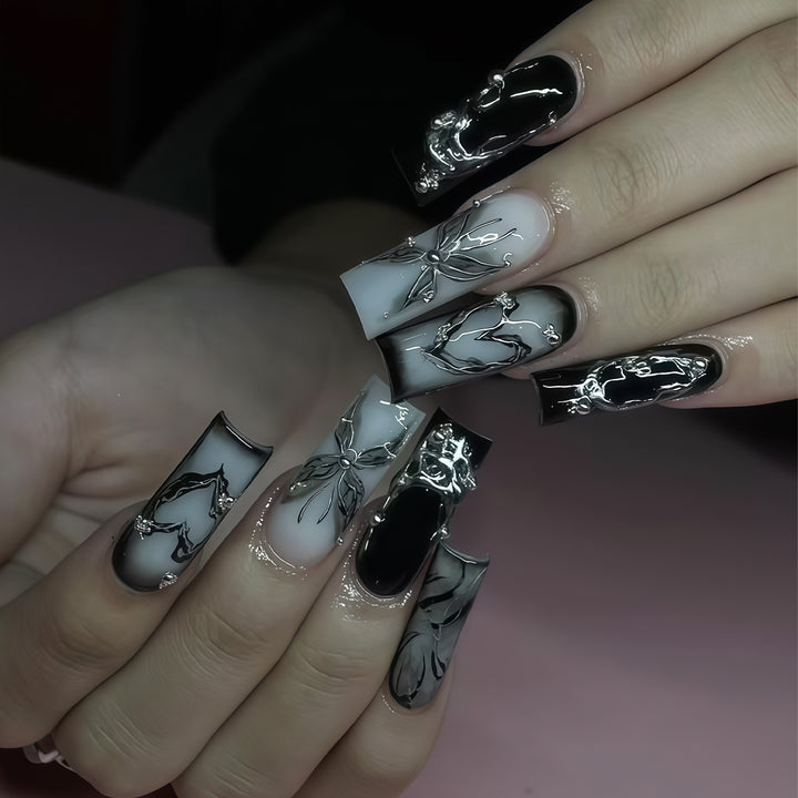 Künstlerisches Langes Press-On Nageldesign Karnz