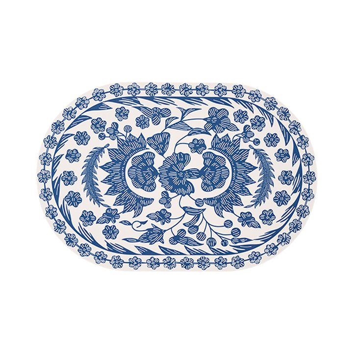 Ovales Tischset aus abwischbarem Baumwoll‑Leinen‑Mix mit detailreichem Blumenprint