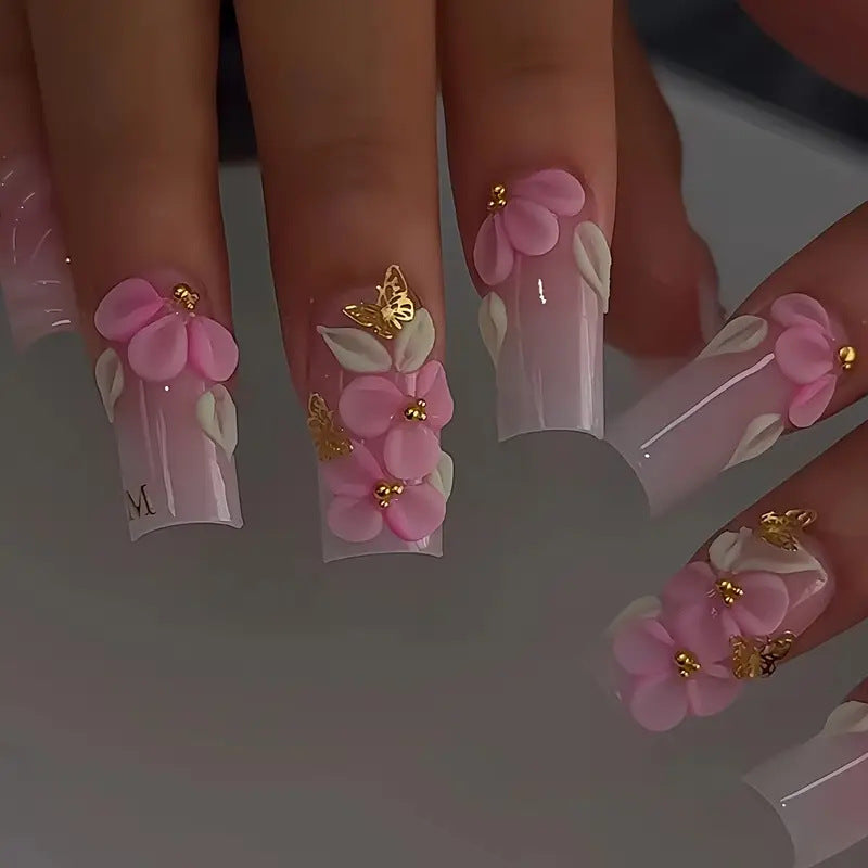 Floral-Accent Press-On Nail Art Karnz