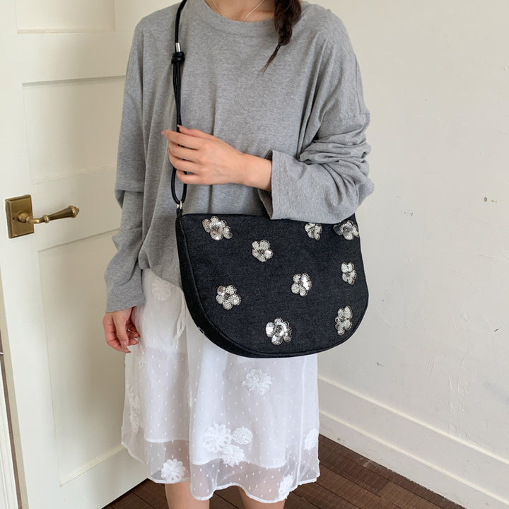 Florale Verzierungen Denim Handtasche Karnz