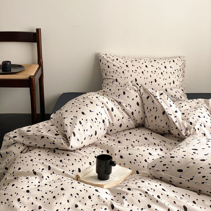 Wendbares Mako-Baumwoll-Satin-Duvetbezug-Set mit minimalistischer Punkte-Terrazzo-Optik