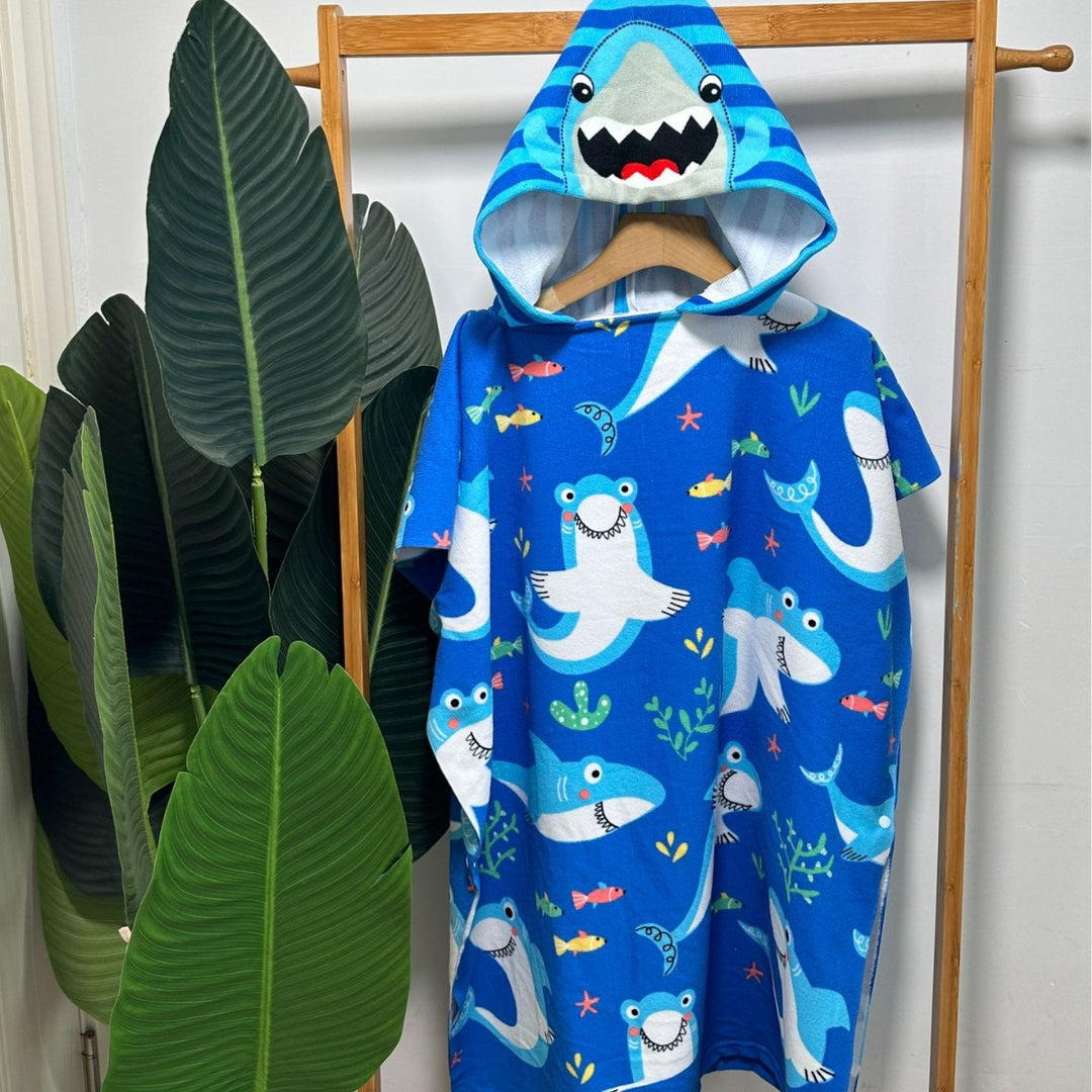 Kinder Haifisch-Design Kapuzenhandtuch Poncho Karnz