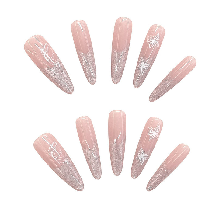 Ausgefallene Glitzer Ombre Press-On Nägel mit künstlerischem Schmetterlingsdesign Karnz