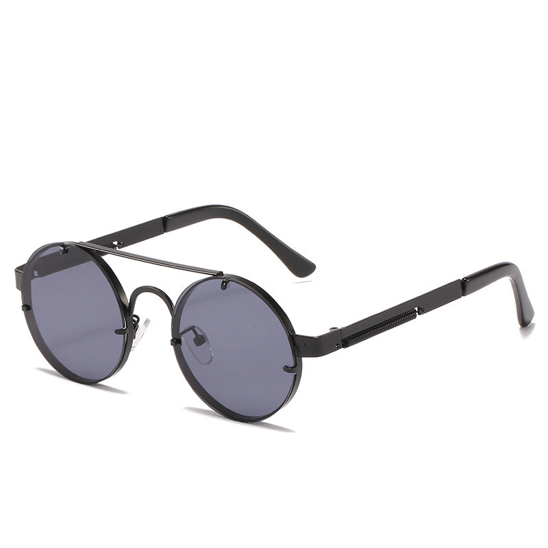 Damen runde Designer-Sonnenbrille mit innovativem Metallgestell und schützenden Gläsern Karnz