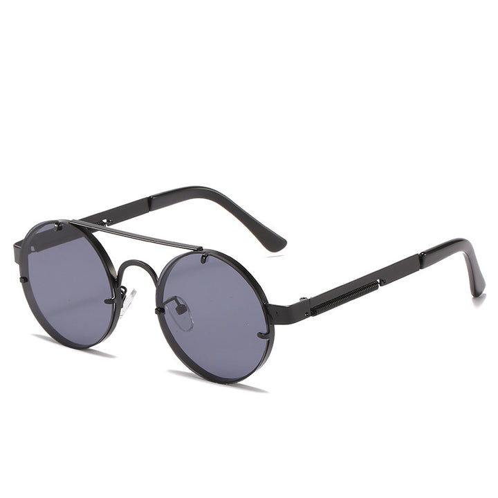 Damen runde Designer-Sonnenbrille mit innovativem Metallgestell und schützenden Gläsern Karnz
