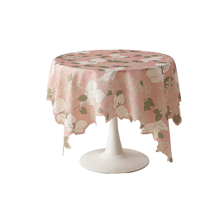 Runde abwischbare Tischdecke mit floralem Ausschnittsaum Karnz