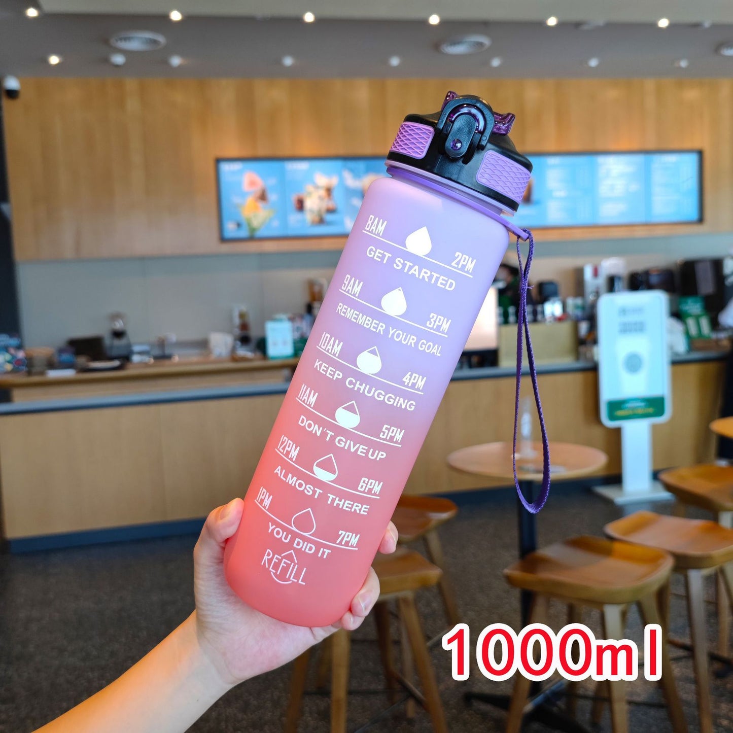 Damen motivierende Wasserflasche mit Zeitmarkierungen Karnz