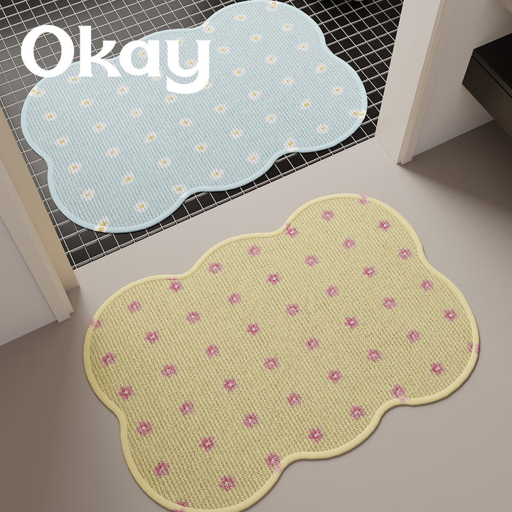 Cloud-Shaped Low-Pile Decorative Absorbent Bath and Entry Rug with Raised Floral Tuft Dots