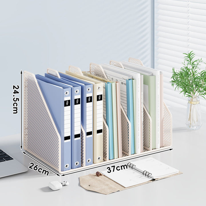 Mesh Desktop Vertical File and Folder Organizer Rack mit breiten Fächern und rutschfestem Sockel