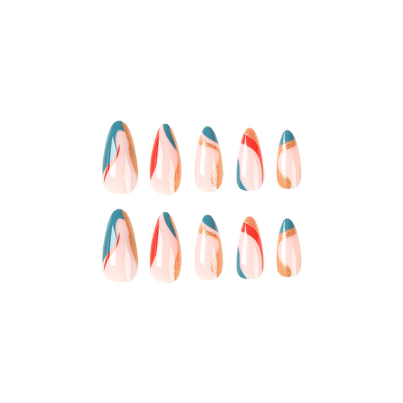 Künstliche Nagelkunst mit kreativem Farbverlauf und Glitzerelementen Karnz