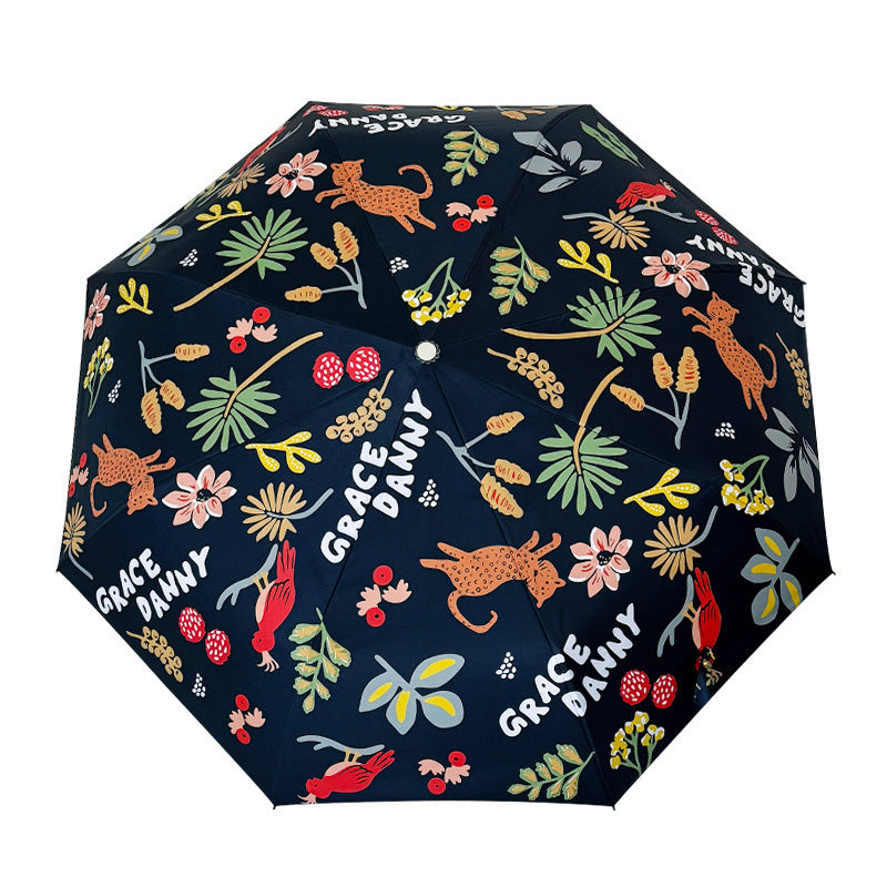 Damen Faltbarer Regenschirm mit ausdrucksstarkem Blumenmuster Karnz