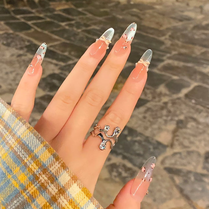 Künstlerische lange Stiletto Drucknägel mit Schleifen Design Karnz