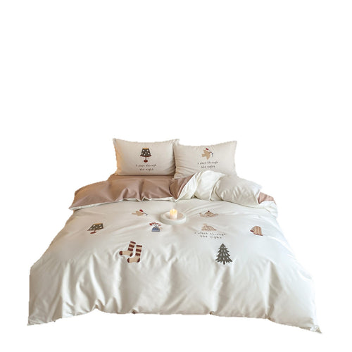 Verspieltes Baumwollsatin-Bettwäsche-Set mit illustrativem Print, Wendefunktion und Hotelverschluss