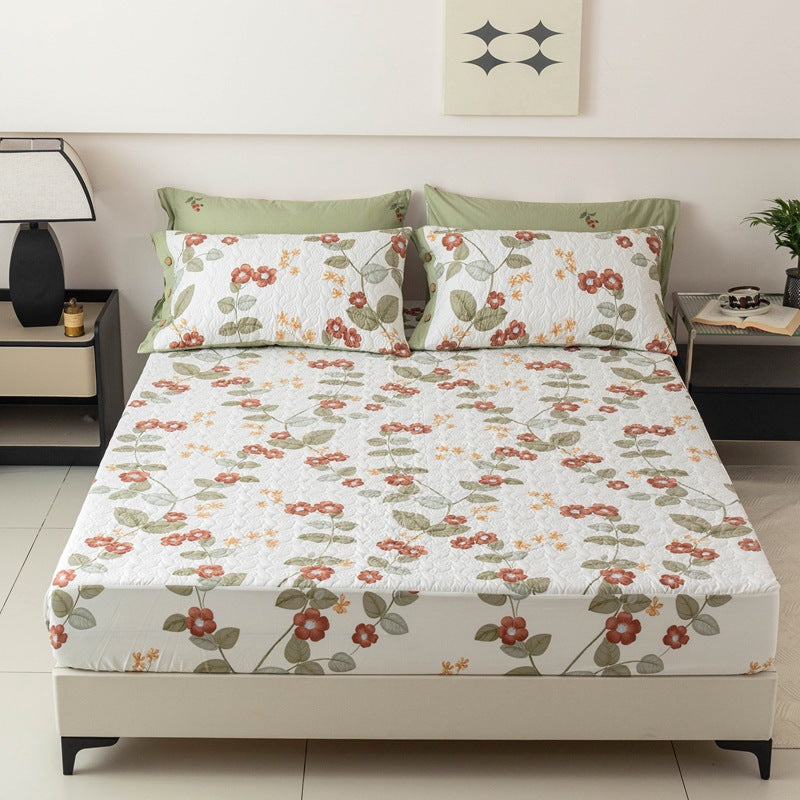 Gepolsterte Bettlaken und Kissenbezug Set mit botanischem Druck