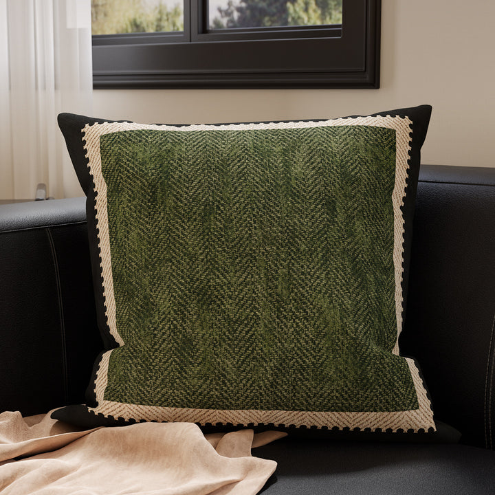 Decorative Woven Throw Pillow Cover with Geometric Chevron Texture and Contrasting Piped Edge