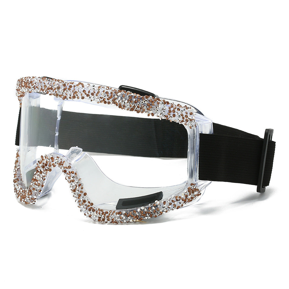 Damen Glamouröse Skibrille mit funkelndem Schmuckrahmen Karnz