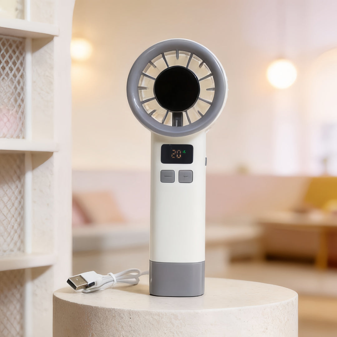 Damen Tragbarer Handventilator mit digitaler Geschwindigkeitsanzeige und stilvollem Design Karnz