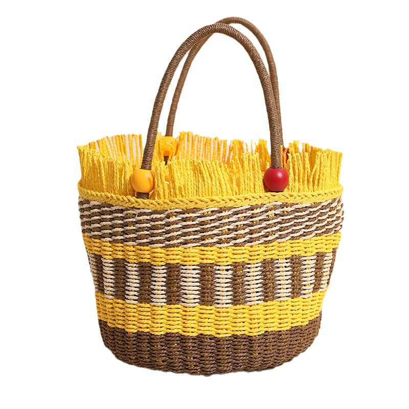 Damen Bequeme Strandtasche mit buntem Fransenbesatz Karnz