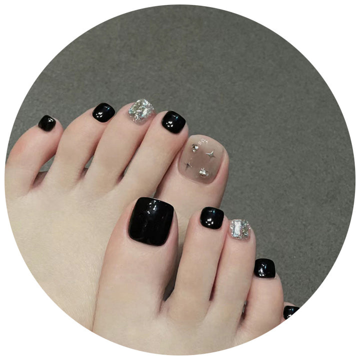 Dekorative Press-On Zehenägel mit Glitzer und Strass-Akzenten