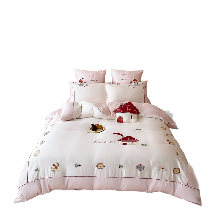 Kinder-Bettwäsche-Set aus Baumwollsatin mit applizierten Bären- und Auto-Motiven