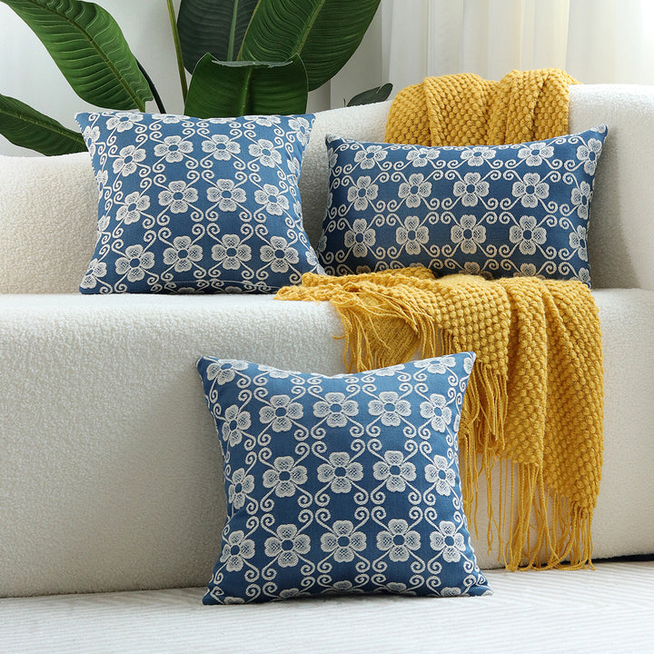 Quadratisches besticktes florales Jacquard-Dekorationskissenbezug