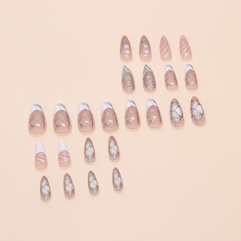 Stilvolle Lange Stiletto Press-On Nägel mit Irisierenden Design Karnz