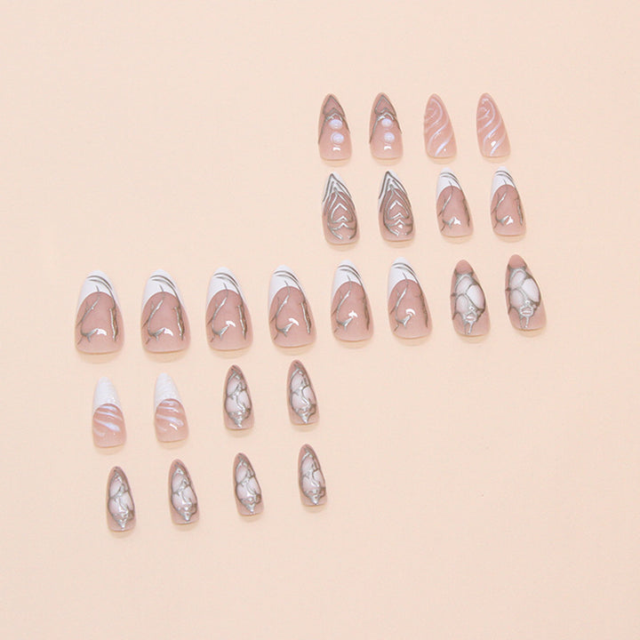 Stilvolle Lange Stiletto Press-On Nägel mit Irisierenden Design Karnz