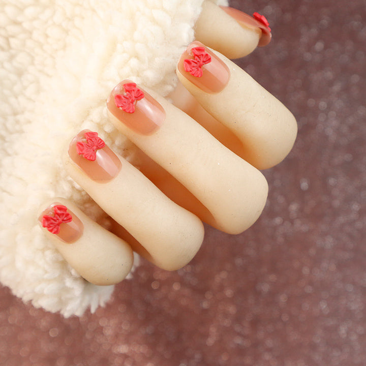 Florales, mit einer Schleife verziertes Press-On-Nagelset