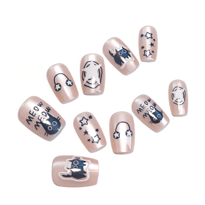 Künstliche Nagelkunst mit Katzenmotiven Karnz